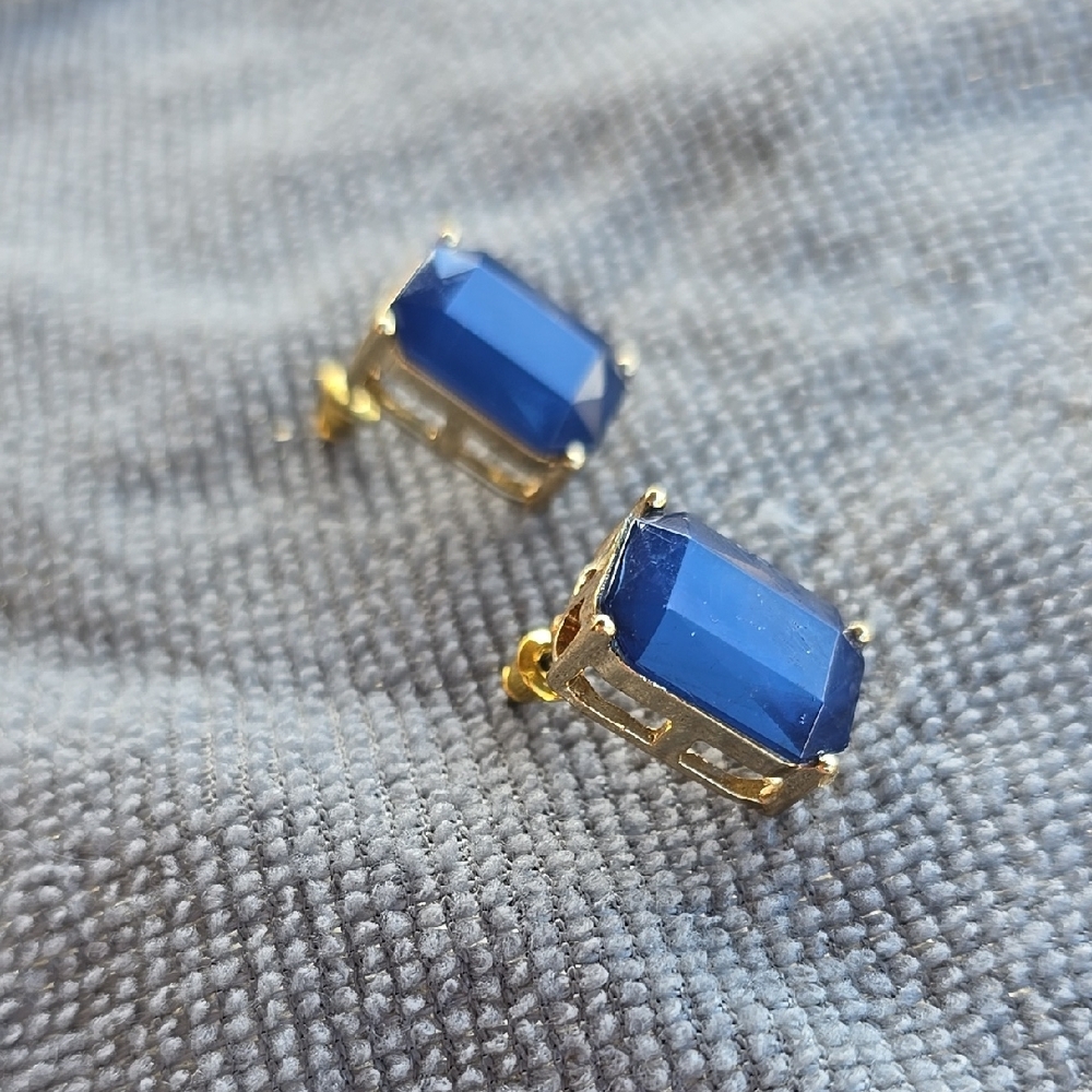 Elegant Blue and Gold Earrings - Picture 5 of 6